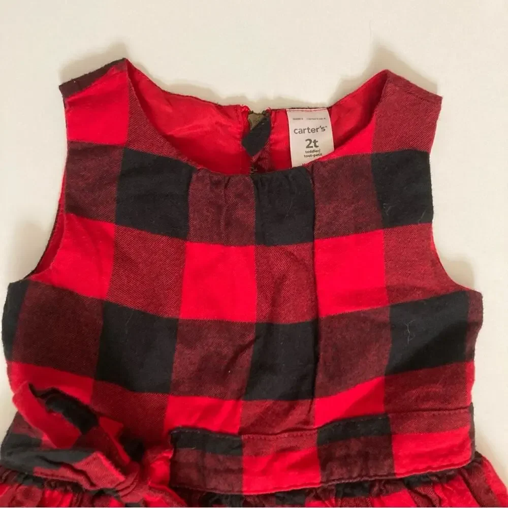 Carter’s Holiday Red Black Buffalo Plaid Tie Front Sleeveless Formal Dress